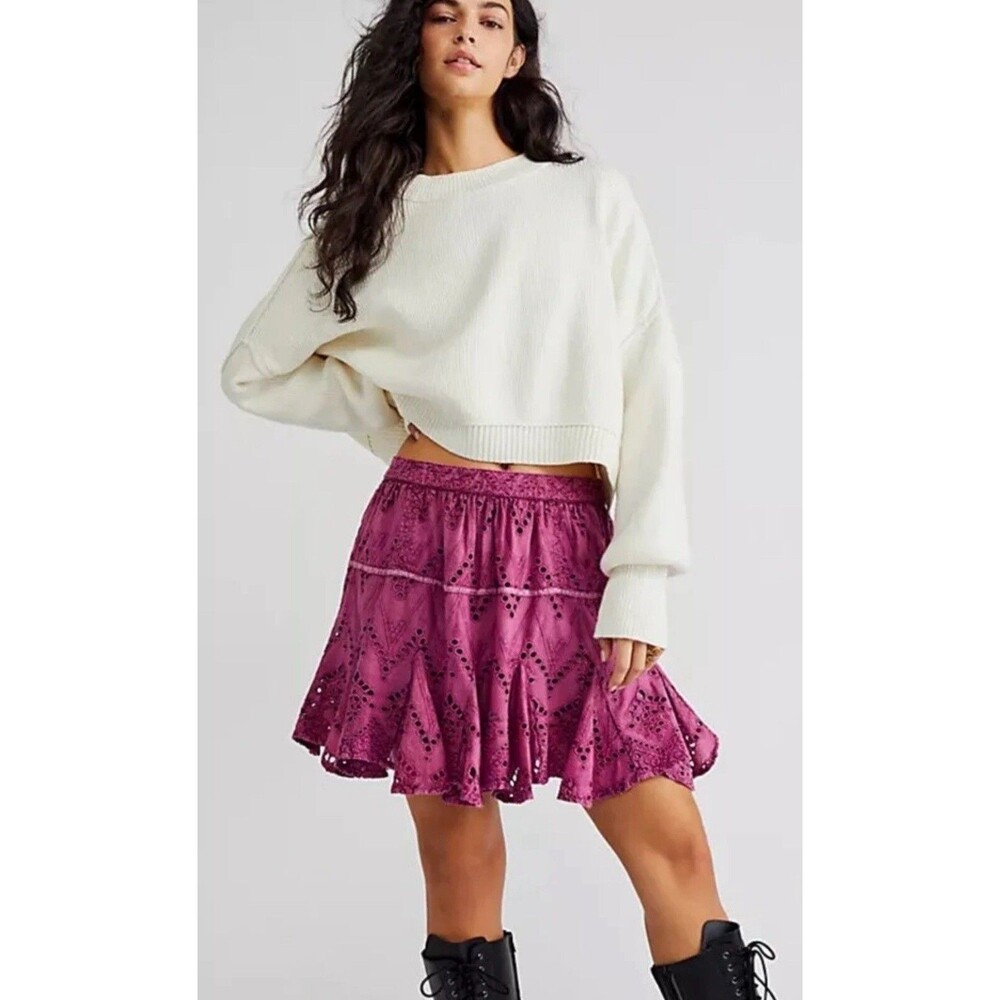 Free People Women Serenity Eyelet Mini City Skort in Pink Rose Size XS NWT